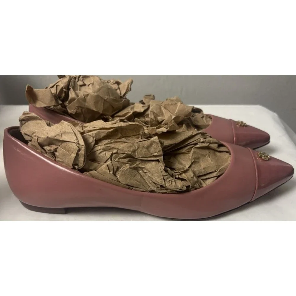 Tory Burch Fairford Point Toe Ballet Flat  Pink Leather Size 5 1/2